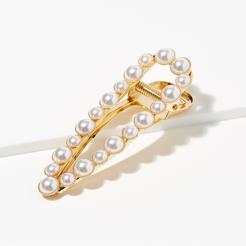 Pearl Open Shape Barrette Gold