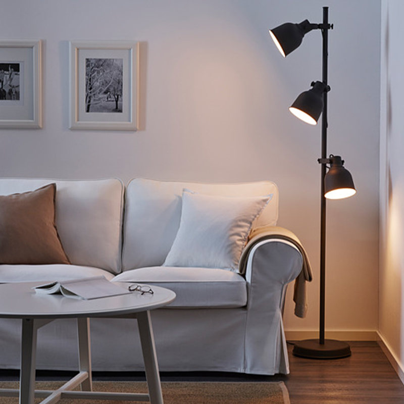 Floor lamp with three heads, dark grey
