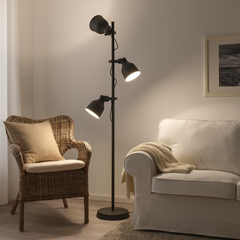 Floor lamp with three heads, dark grey